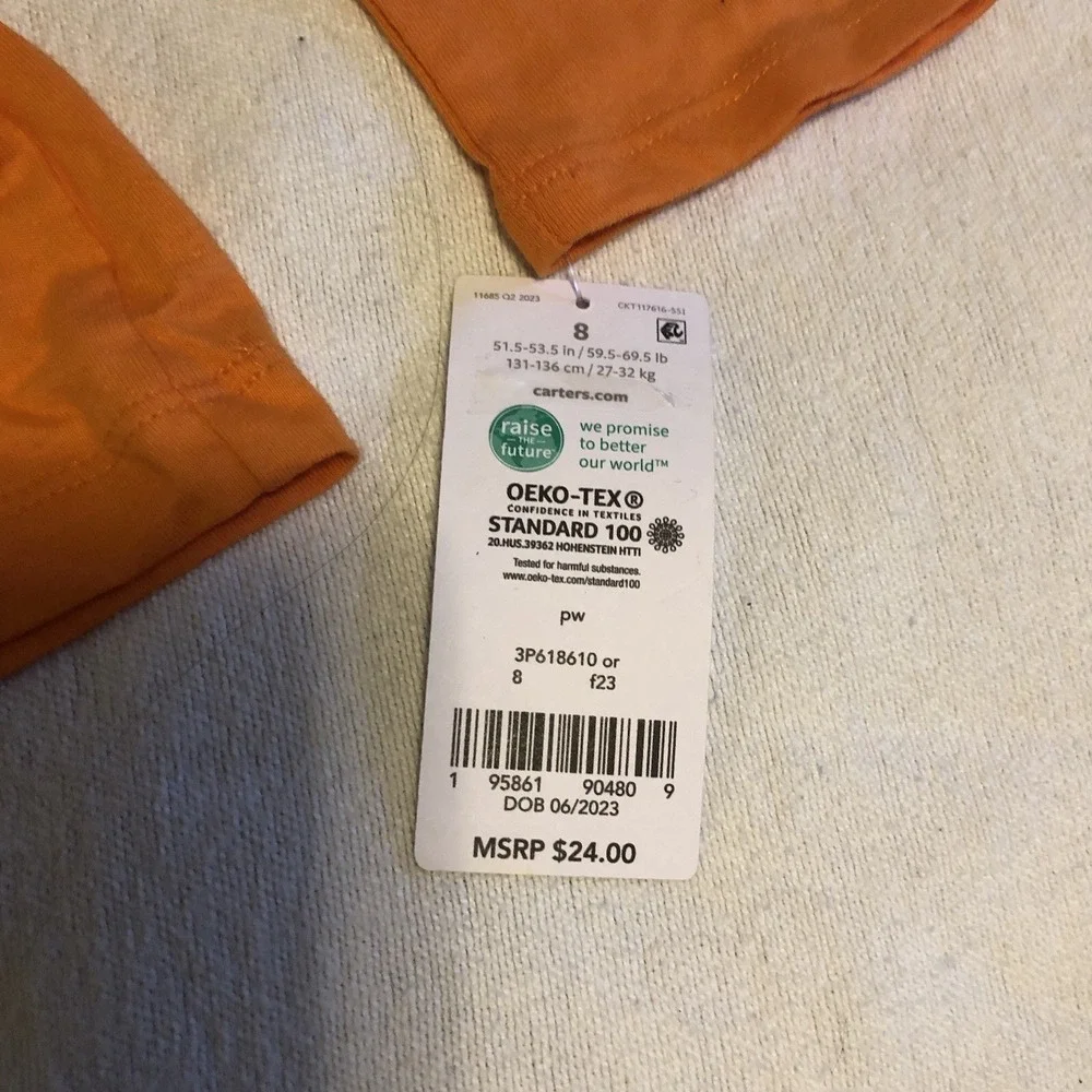 Carter's Halloween Orange Shirt Ghost Scene Trick-Or-Treat Kids 8/8A New W/Tag
